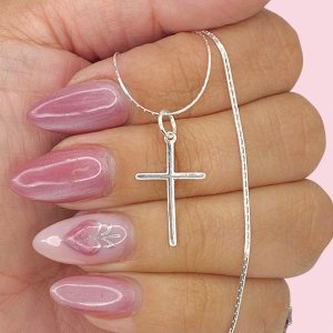 Cadena Forcet redondo y Dije Cruz delgada de Plata 925